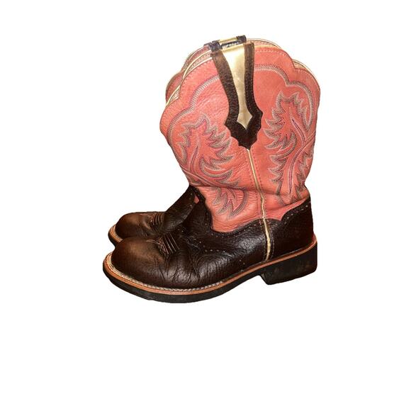 ARIAT FAT BABY WOMEN'S 7.5B BROWN & PINK LEATHER WESTERN COWGIRL BOOTS - Picture 1 of 5